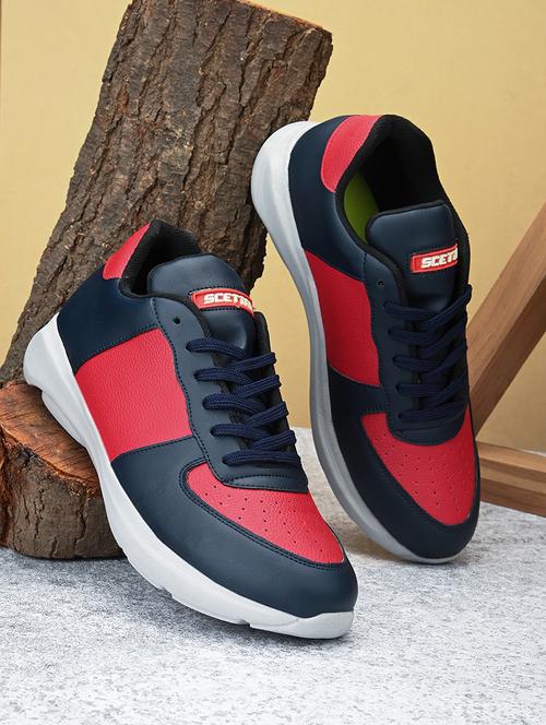 navy synthetic lace up sneakers - 20484846 -  Standard Image - 0