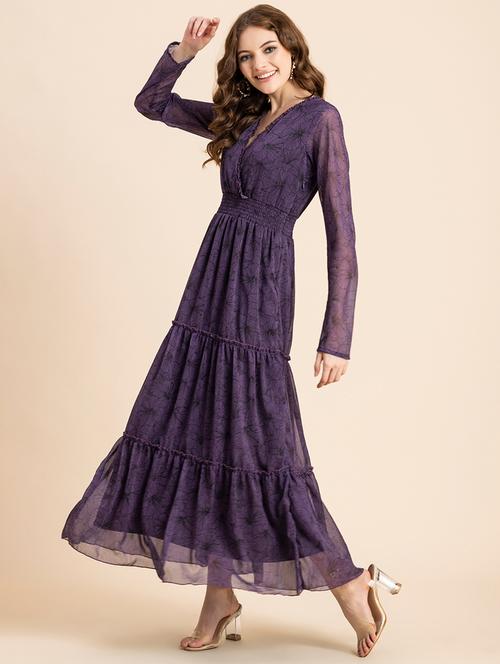 purple floral printed tiered dress - 20484876 - Standard Image - 0