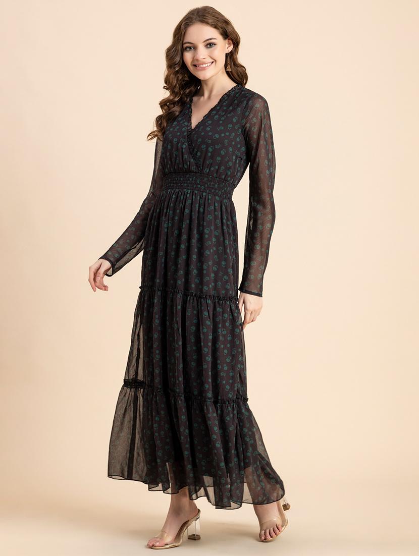 black floral tiered dress - 20484879 - Standard Image - 1