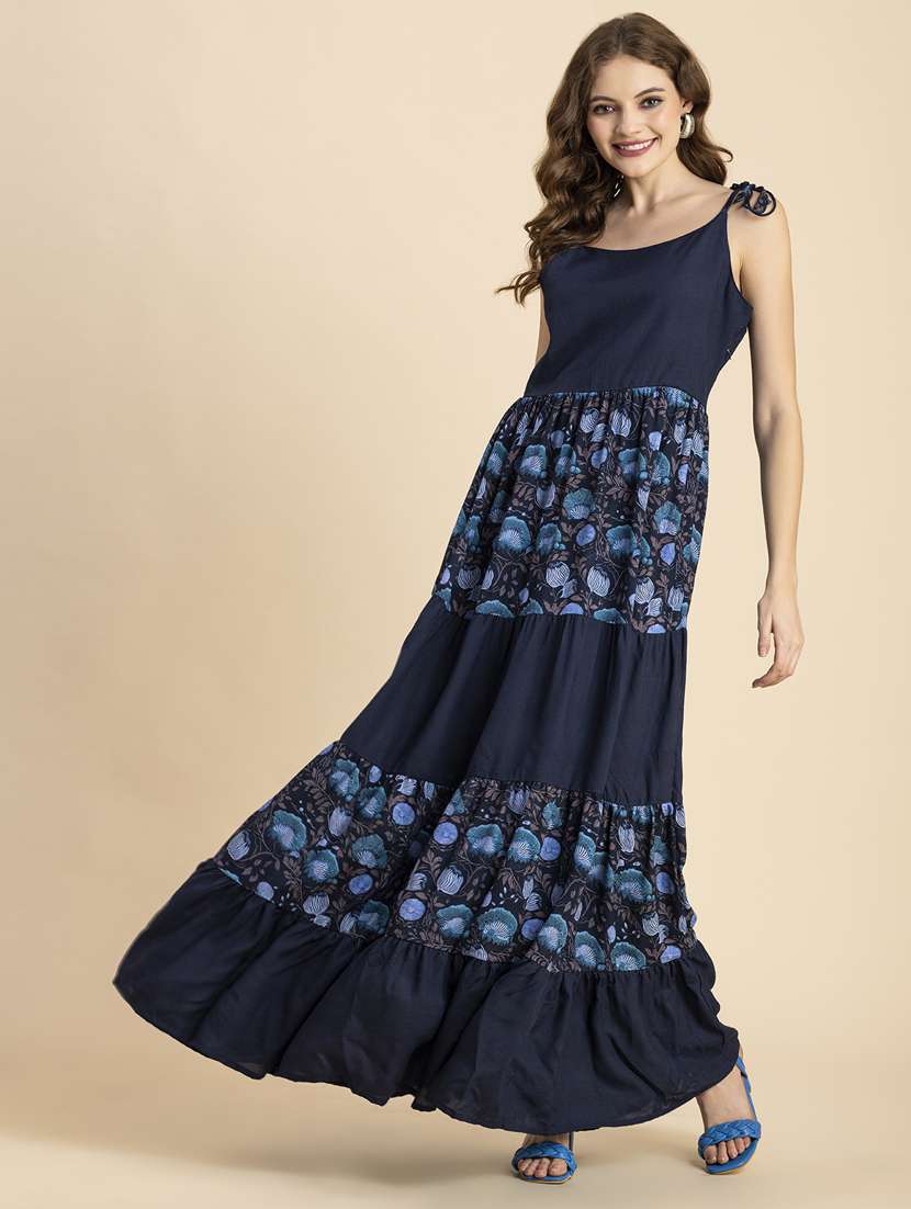 navy blue floral tiered dress