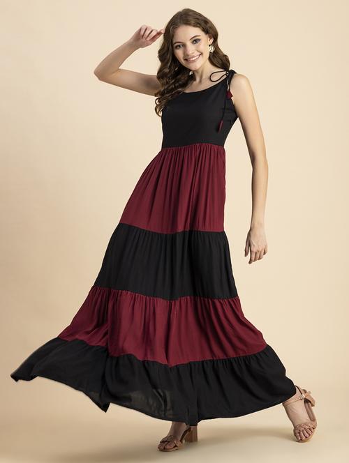 black and red color block tiered dress - 20484884 -  Standard Image - 0