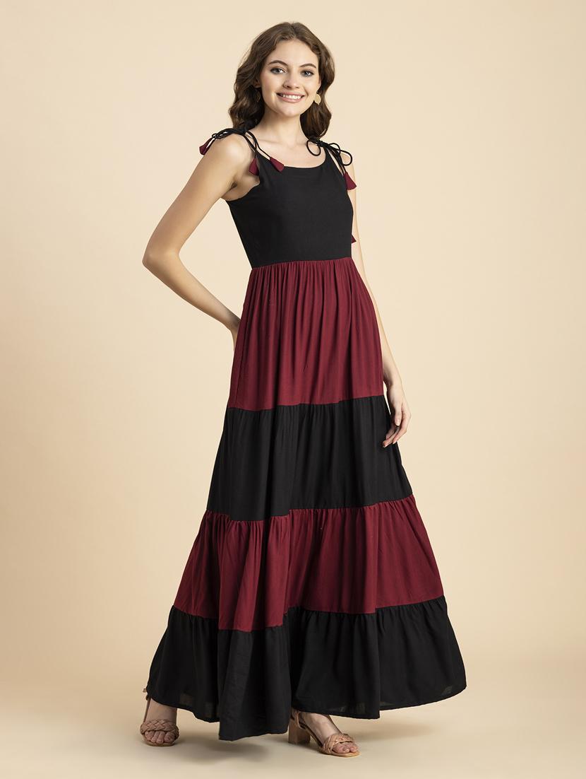 black and red color block tiered dress - 20484884 - Standard Image - 1