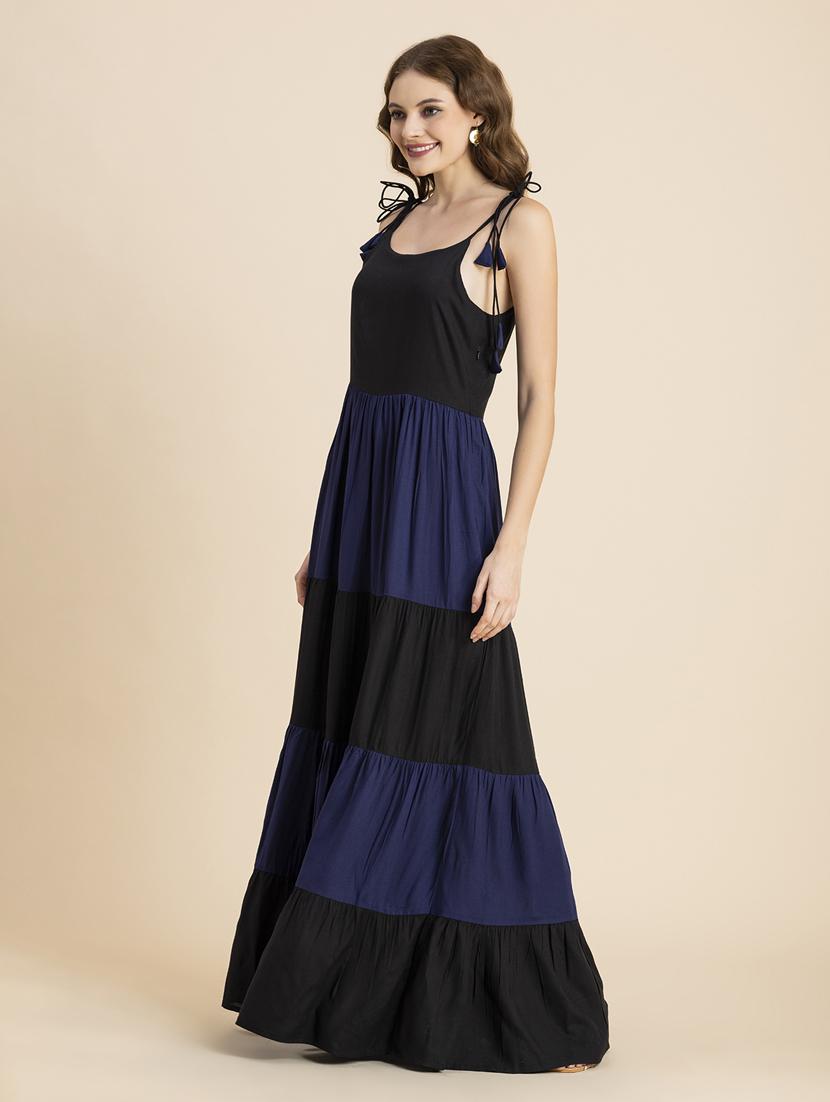 navy blue and black color block tiered dress - 20484885 -  Standard Image - 1