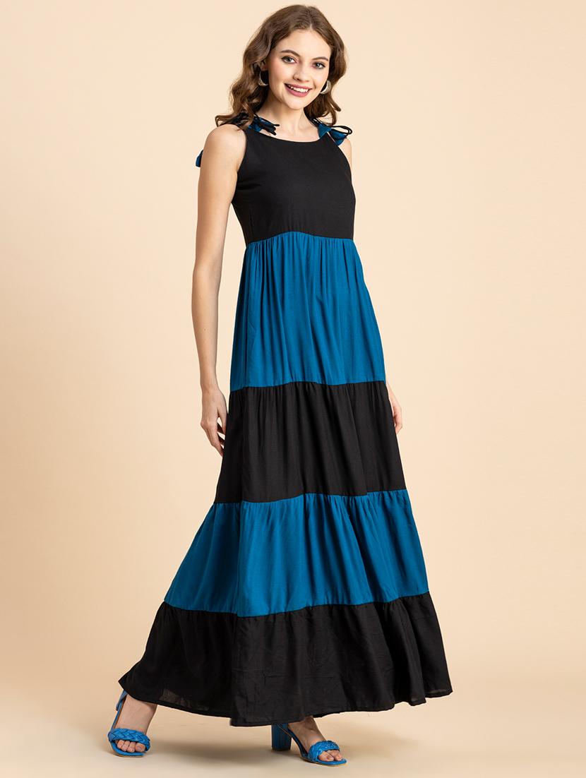 black and blue color block tiered dress - 20484886 - Standard Image - 1