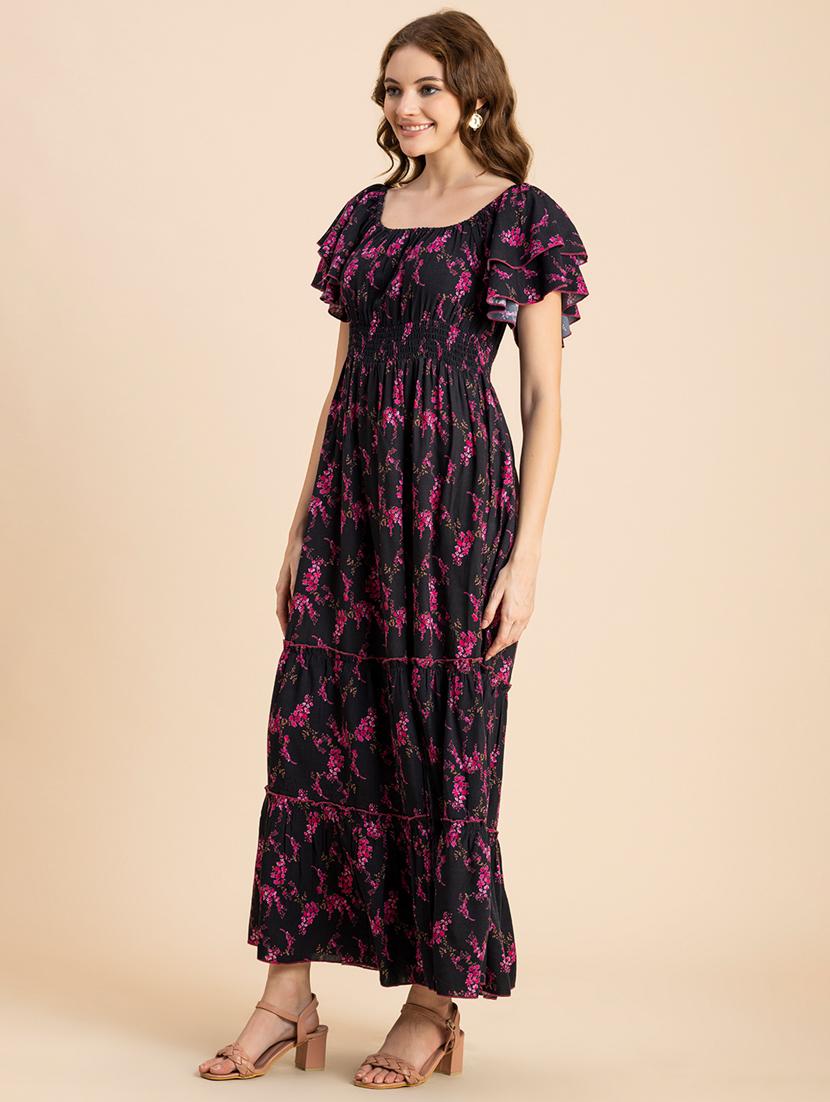 black floral tiered dress - 20484887 - Standard Image - 1