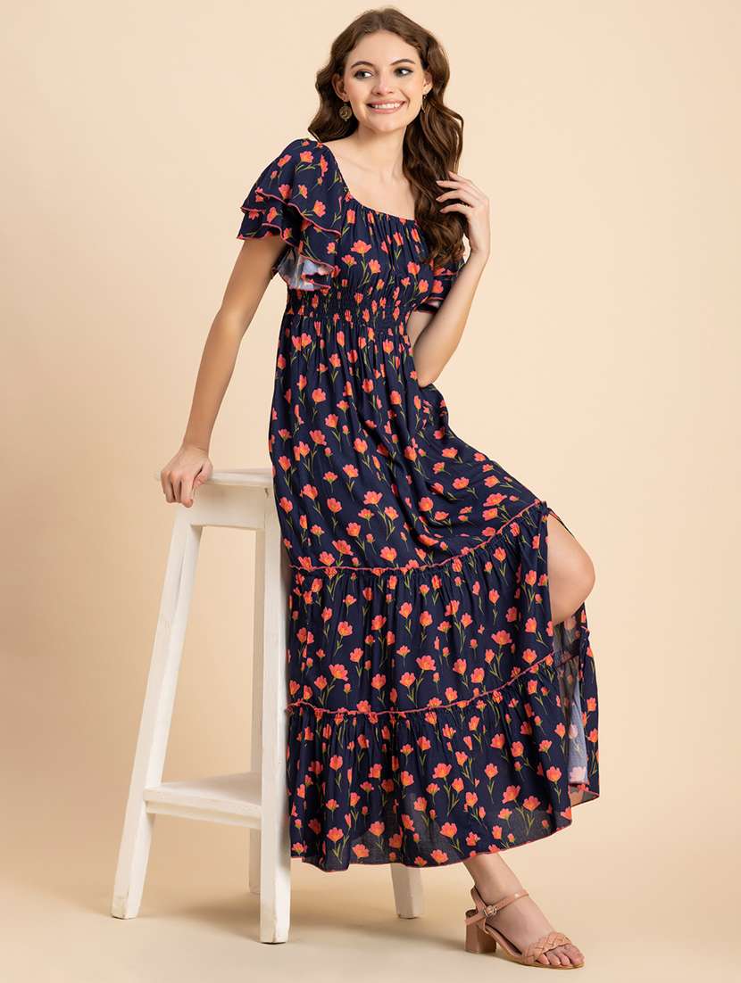 navy blue floral tiered dress - 20484890 -  Standard Image - 1
