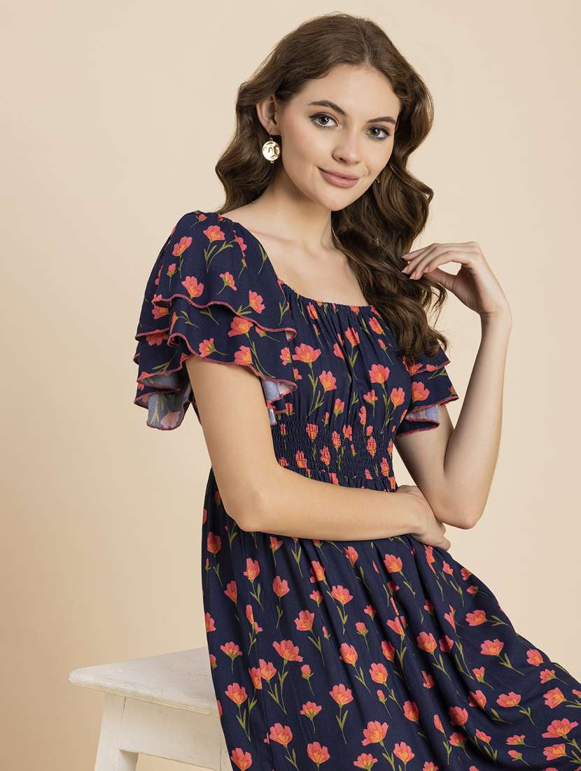 navy blue floral tiered dress - 20484890 -  Standard Image - 4
