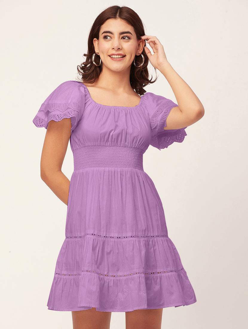 purple self design tiered dress - 20484891 -  Zoom Image - 0