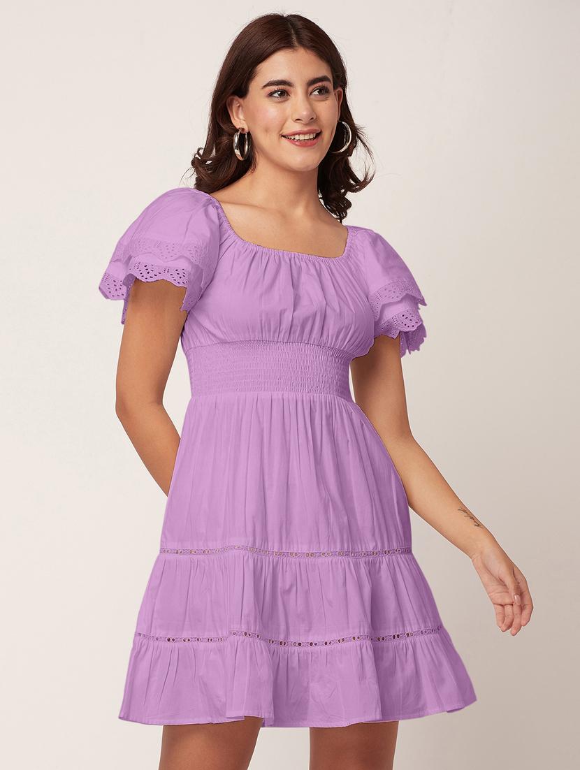 purple self design tiered dress - 20484891 -  Standard Image - 1