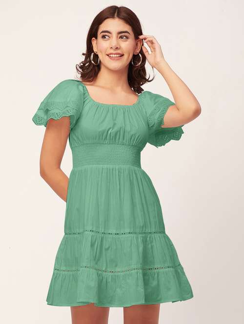 green self design tiered dress - 20484892 - Standard Image - 0