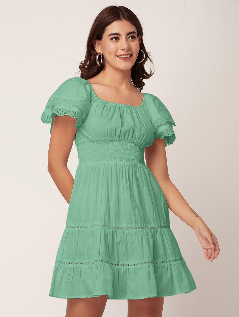 green self design tiered dress - 20484892 -  Standard Image - 1