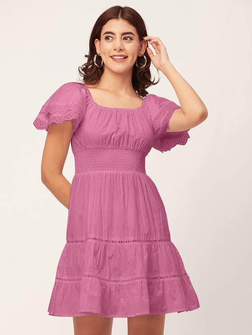 pink self design tiered dress - 20484893 -  Standard Image - 0