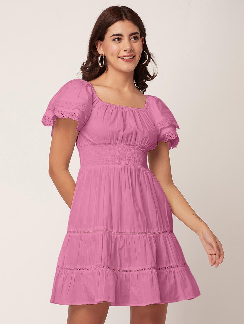 pink self design tiered dress - 20484893 - Standard Image - 1