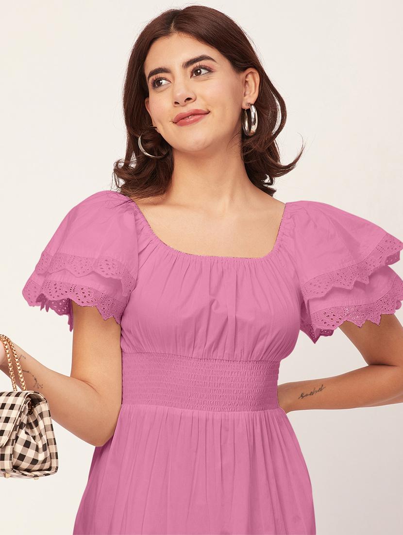 pink self design tiered dress - 20484893 - Standard Image - 4