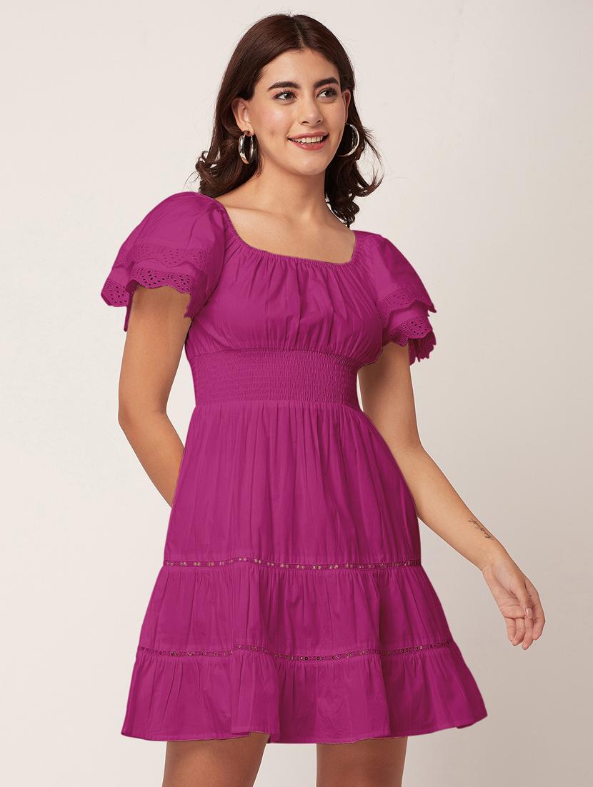 magenta self design tiered dress - 20484894 - Standard Image - 1