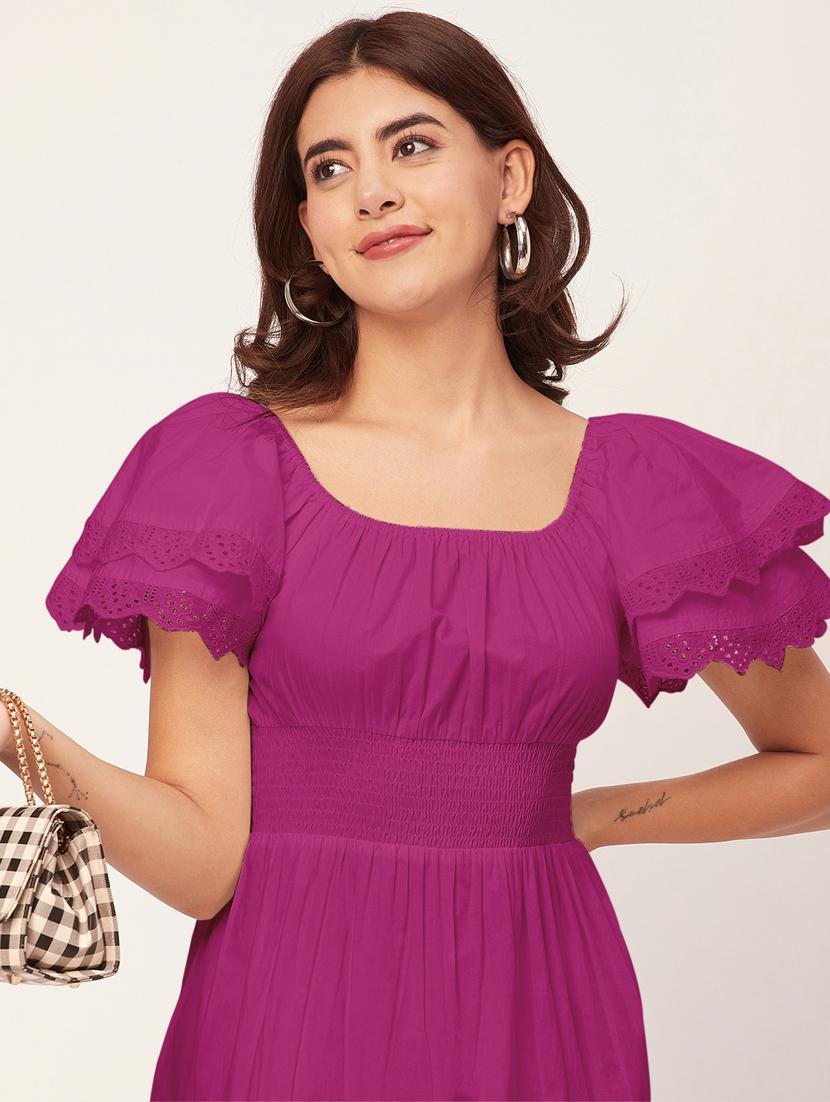 magenta self design tiered dress - 20484894 - Standard Image - 4