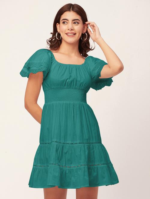 green self design tiered dress - 20484895 -  Standard Image - 0
