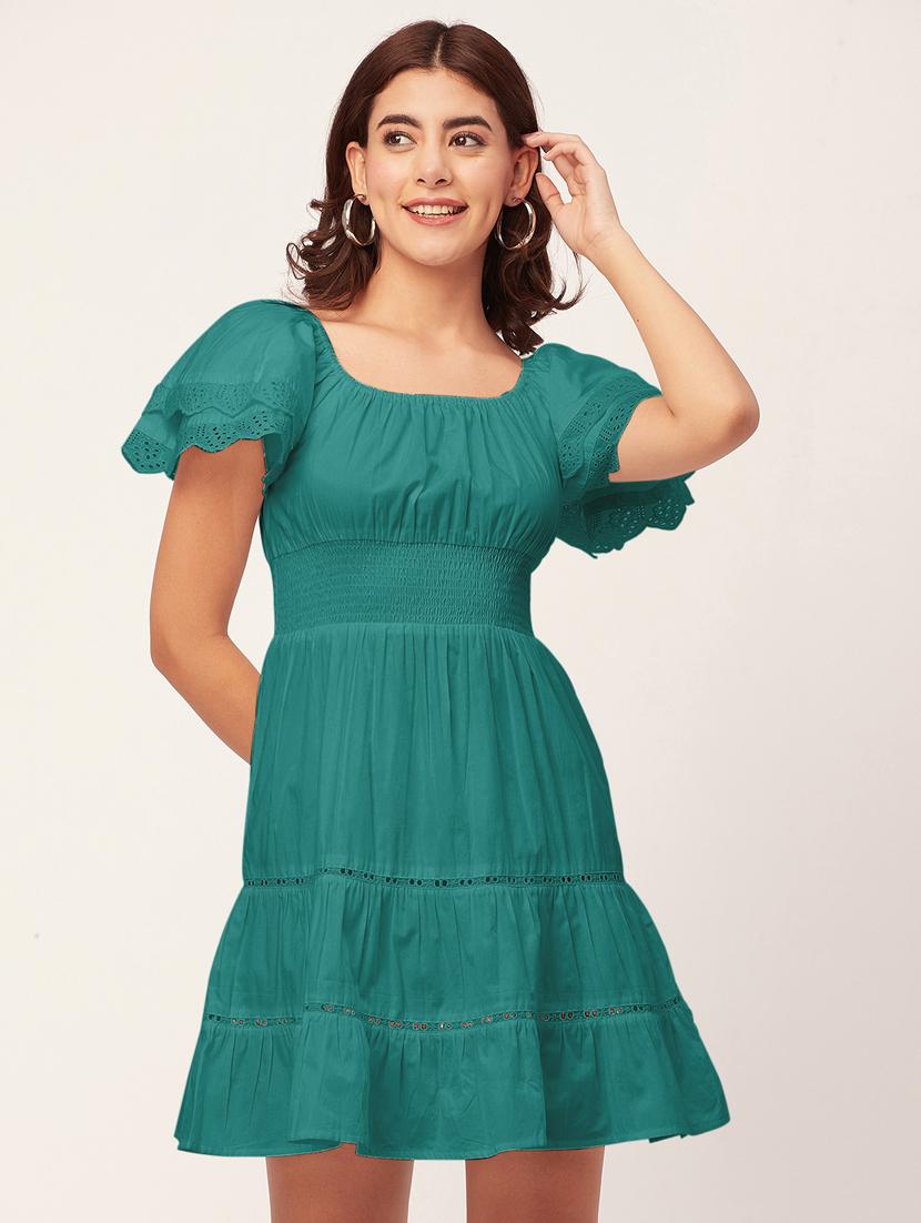 green self design tiered dress - 20484895 -  Zoom Image - 0