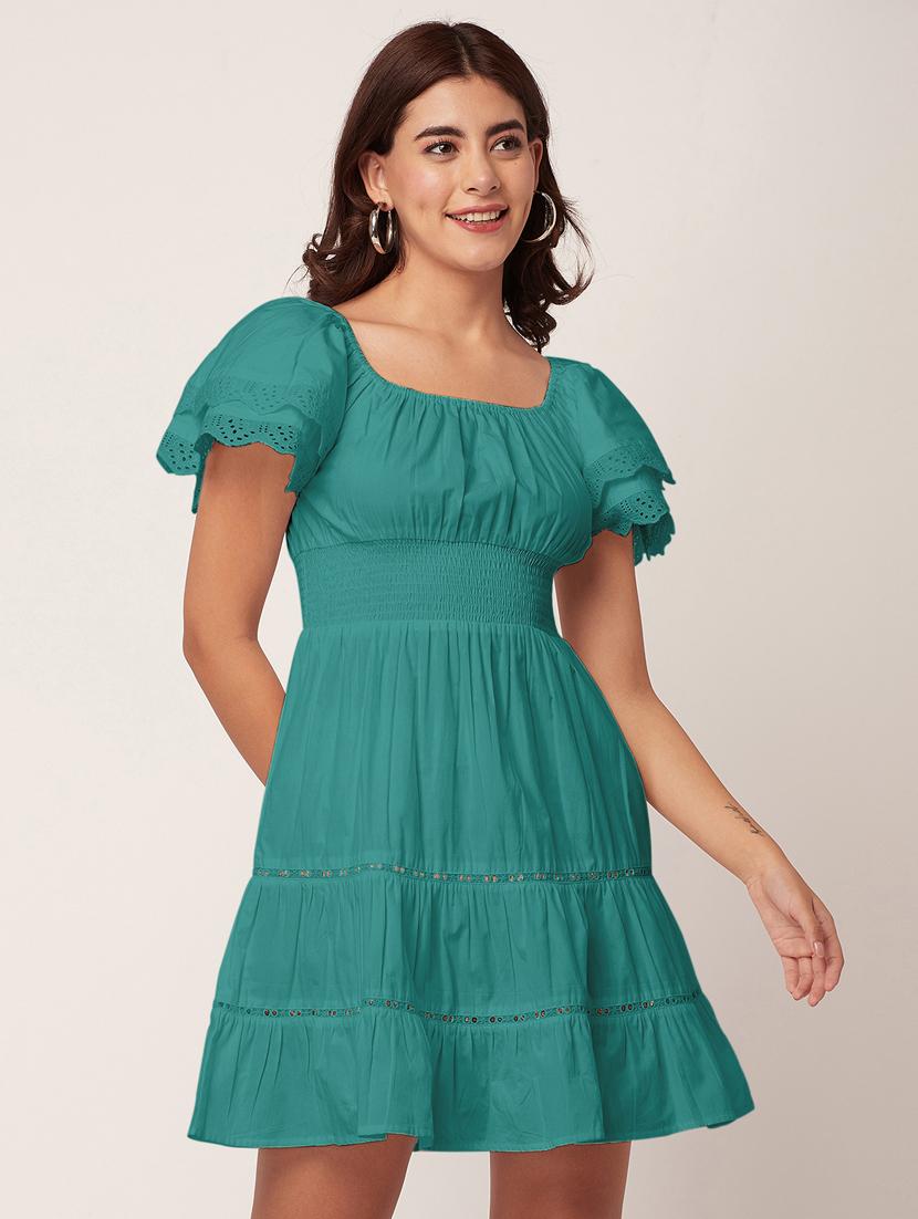 green self design tiered dress - 20484895 -  Standard Image - 1