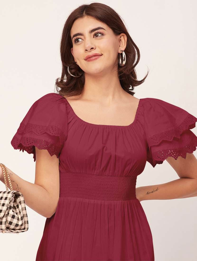 maroon self design tiered dress - 20484896 -  Standard Image - 4