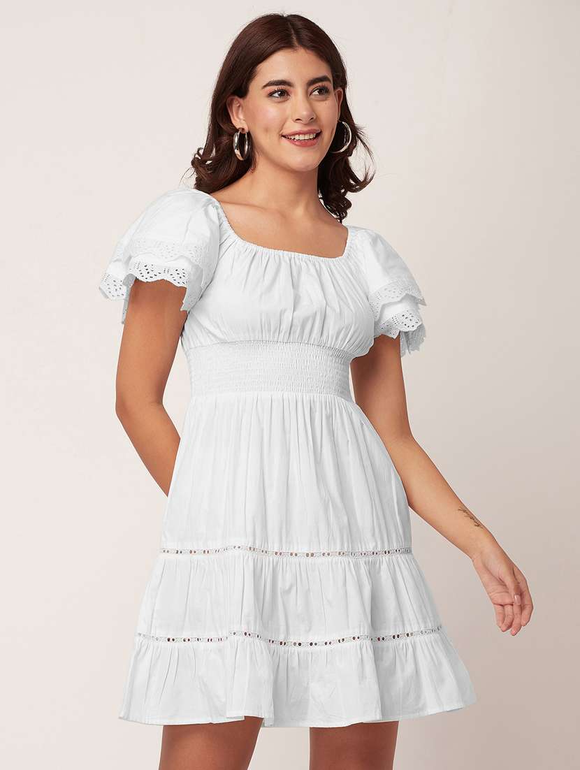 white self design tiered dress