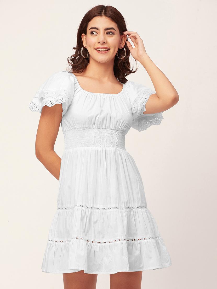 white self design tiered dress - 20484897 - Standard Image - 1