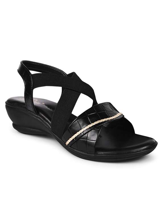 women textured black ankle strap wedge - 20485113 - Zoom Image - 0