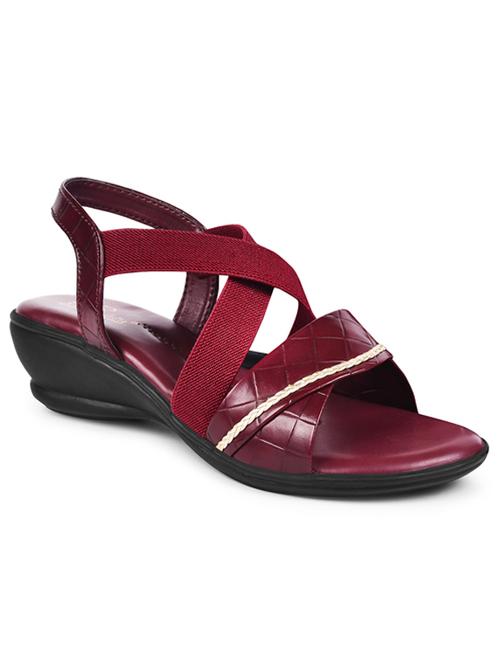 women textured maroon back strap sandal - 20485114 -  Standard Image - 0