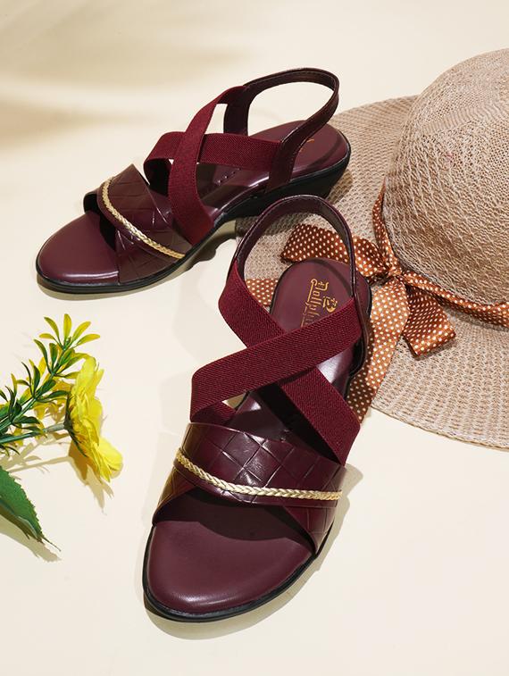women textured maroon back strap sandal - 20485114 -  Standard Image - 1