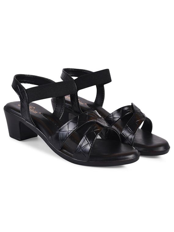 women textured black ankle strap sandal - 20485117 - Standard Image - 1