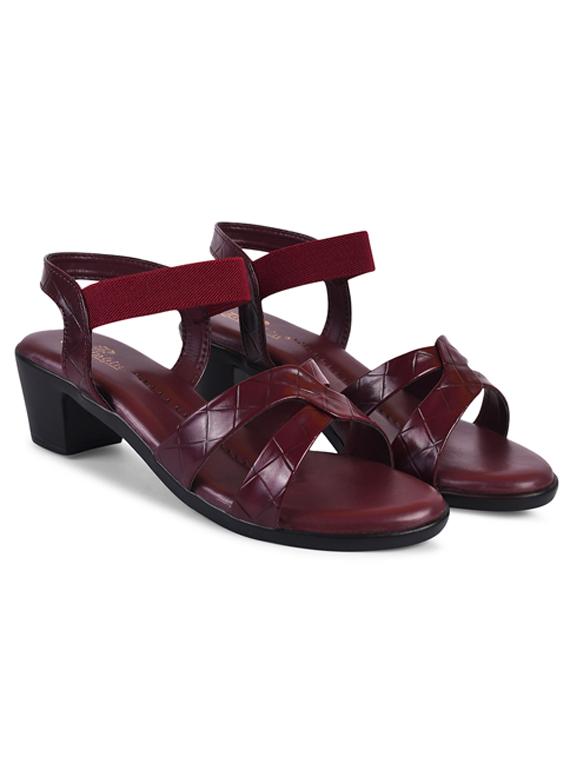 women textured burgundy ankle strap sandal - 20485118 - Standard Image - 1