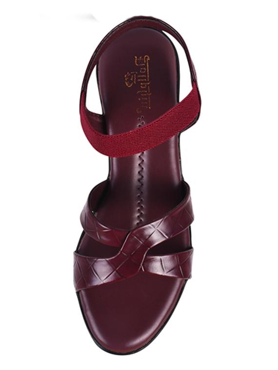 women textured burgundy ankle strap sandal - 20485118 - Standard Image - 4