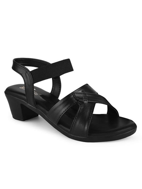 women textured black ankle strap sandal - 20485121 - Standard Image - 0