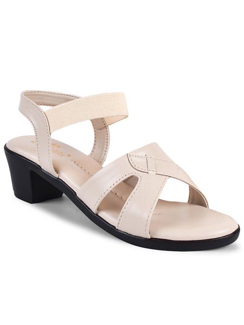 women solid cream colored ankle strap block heel sandal - 20485123 - Standard Image - 0