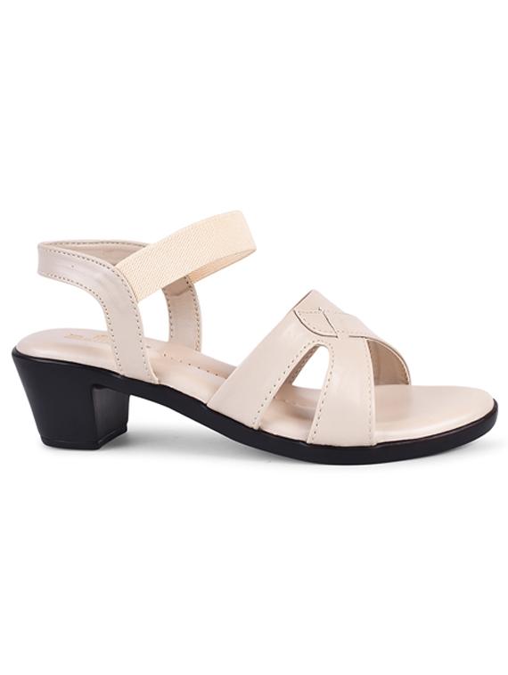 women solid cream colored ankle strap block heel sandal - 20485123 - Standard Image - 1