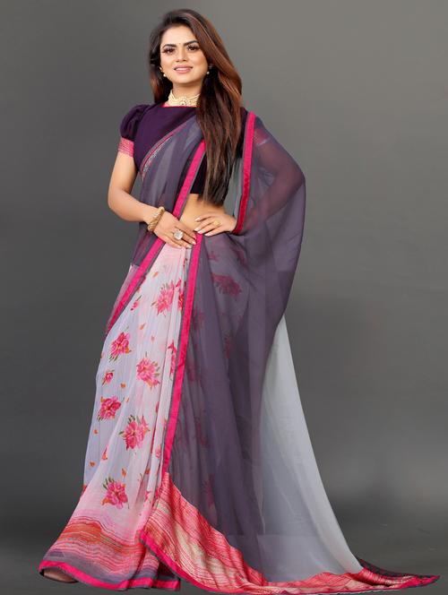 women's floral lavender colored saree with blouse - 20485124 - Standard Image - 0