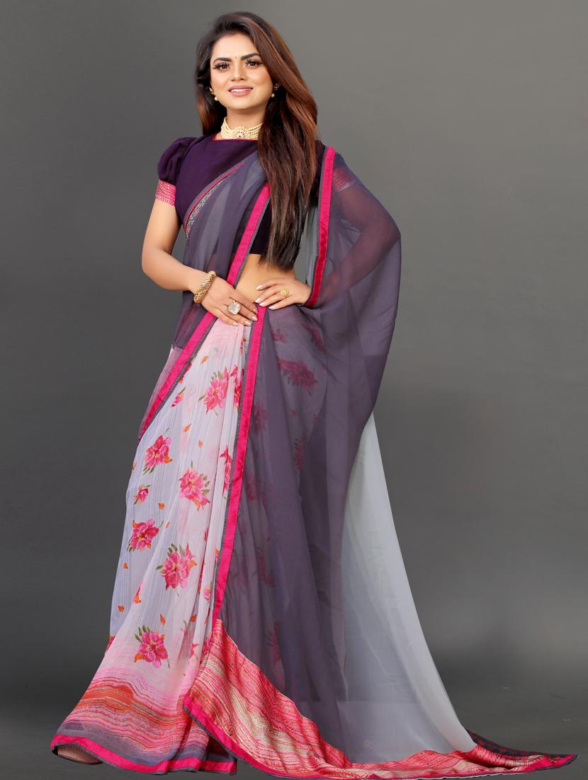 women's floral lavender colored saree with blouse - 20485124 - Zoom Image - 0