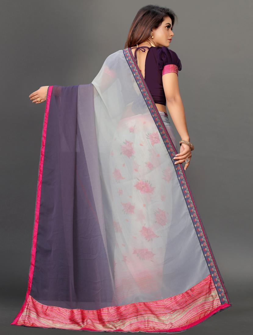 women's floral lavender colored saree with blouse - 20485124 - Standard Image - 1