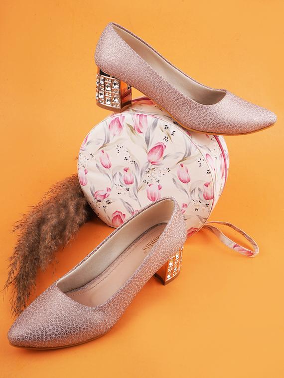 women pink embellished slip on pumps - 20485132 - Standard Image - 1