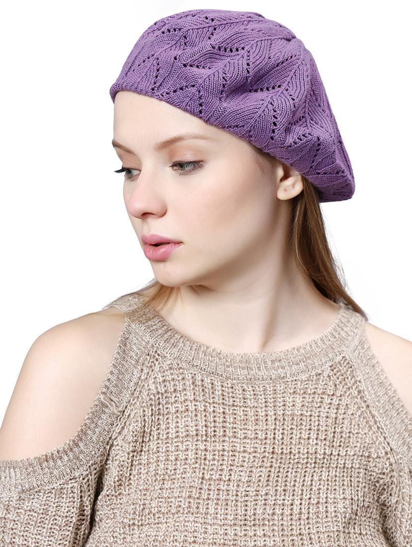 purple self design winter cap  - 20485437 -  Standard Image - 1