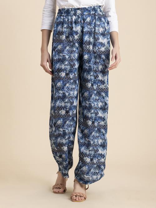 blue printed straight palazzo - 20485668 - Standard Image - 0