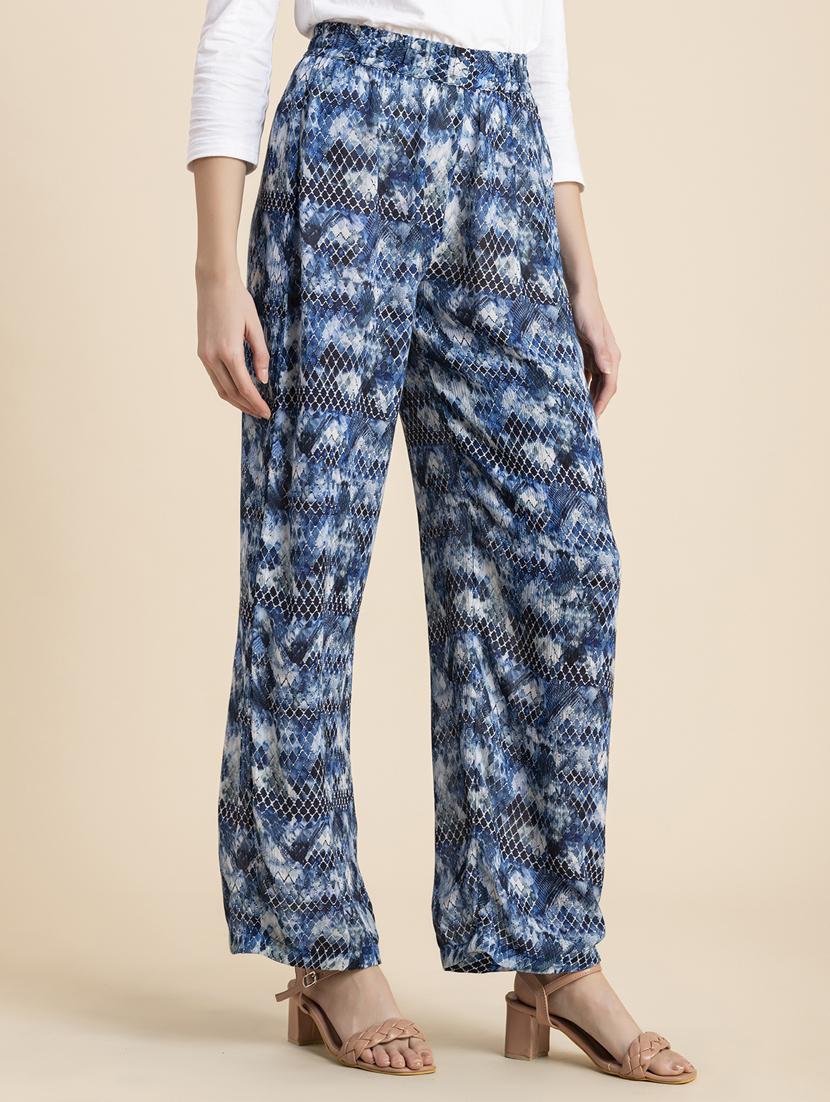blue printed straight palazzo - 20485668 - Standard Image - 1