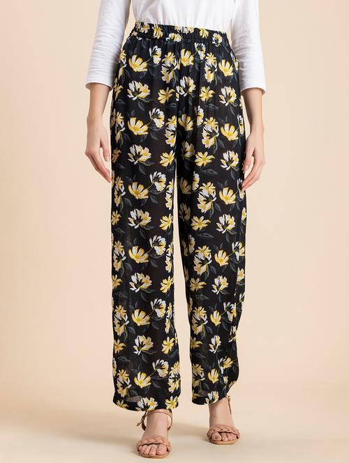 black floral straight palazzo - 20485670 - Standard Image - 0