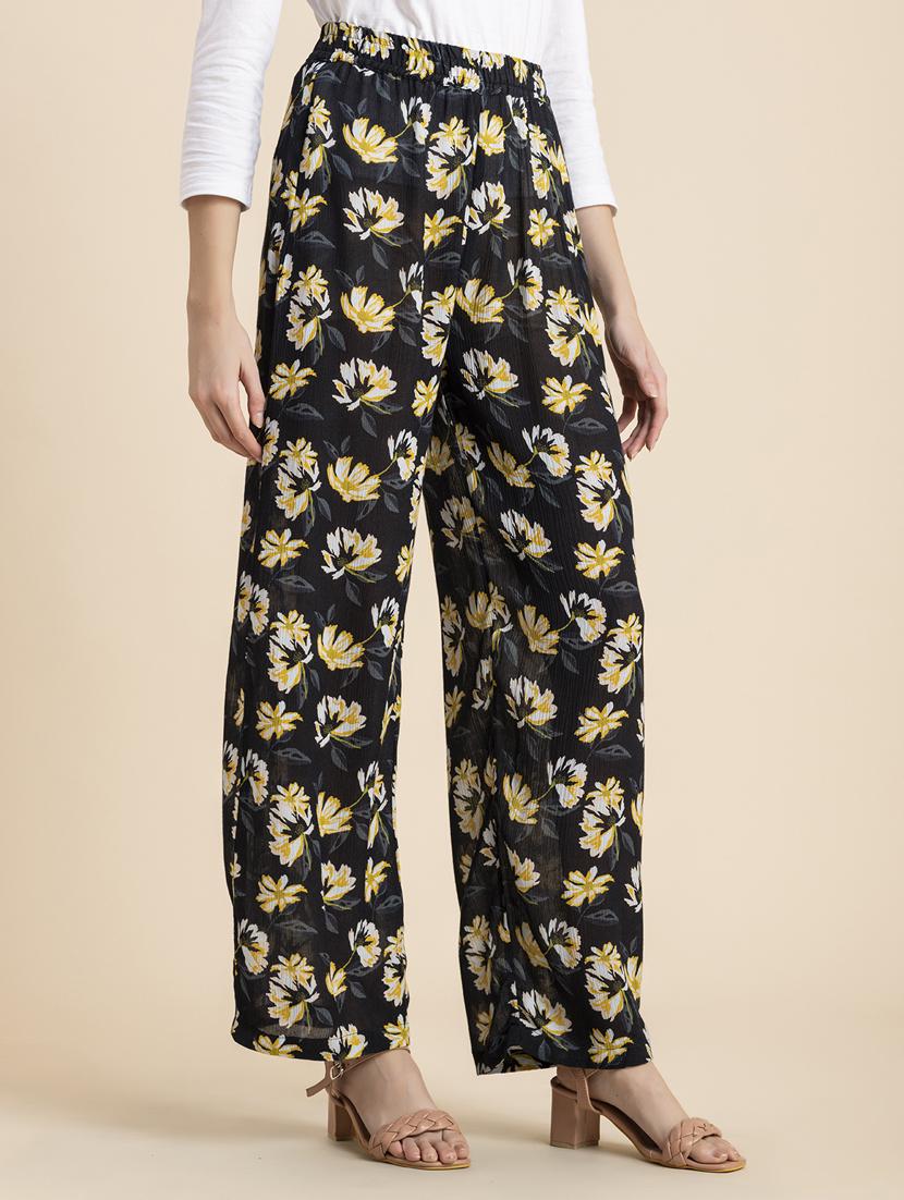 black floral straight palazzo - 20485670 - Standard Image - 1