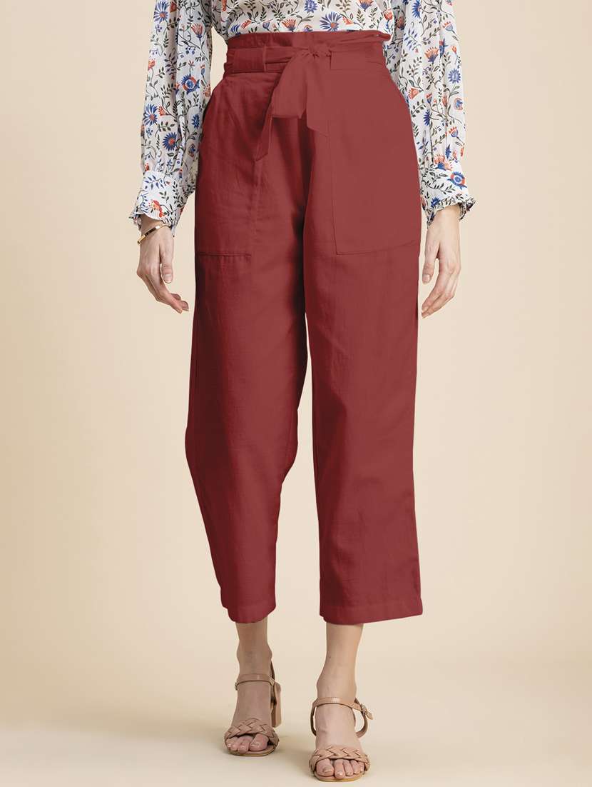 women solid high rise culottes - 20485676 - Zoom Image - 0