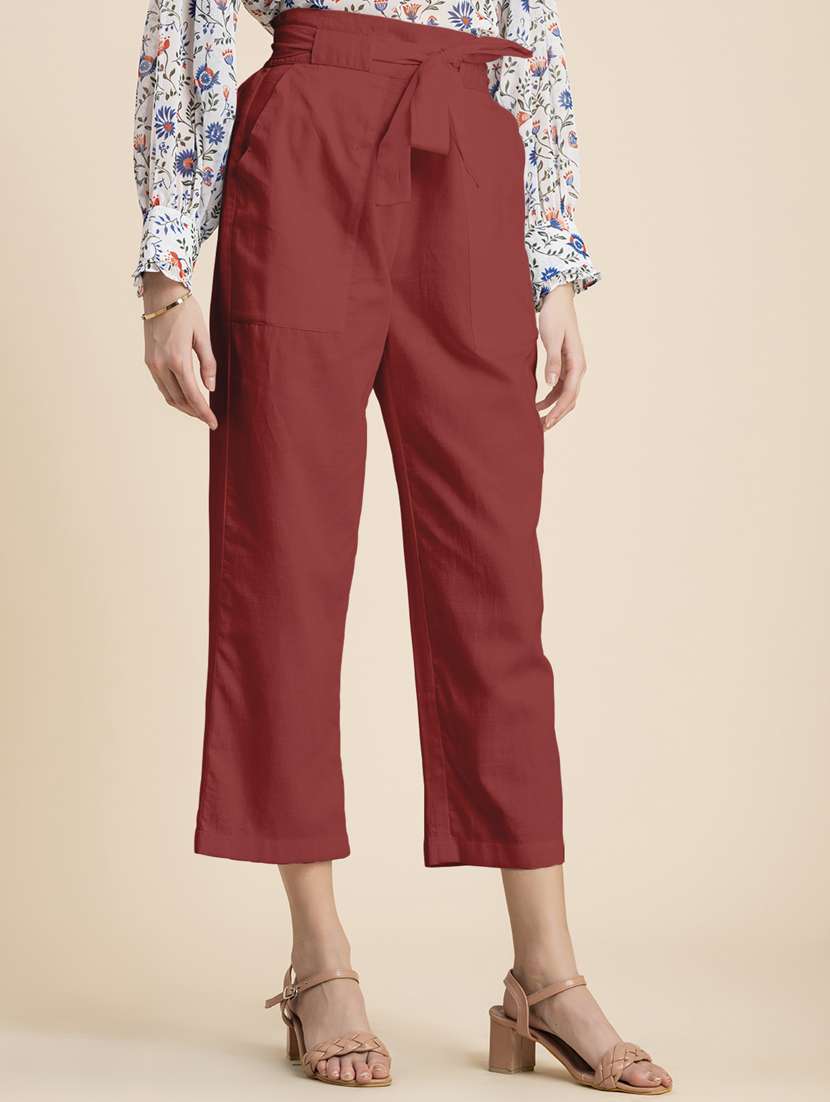 women solid high rise culottes - 20485676 -  Standard Image - 1