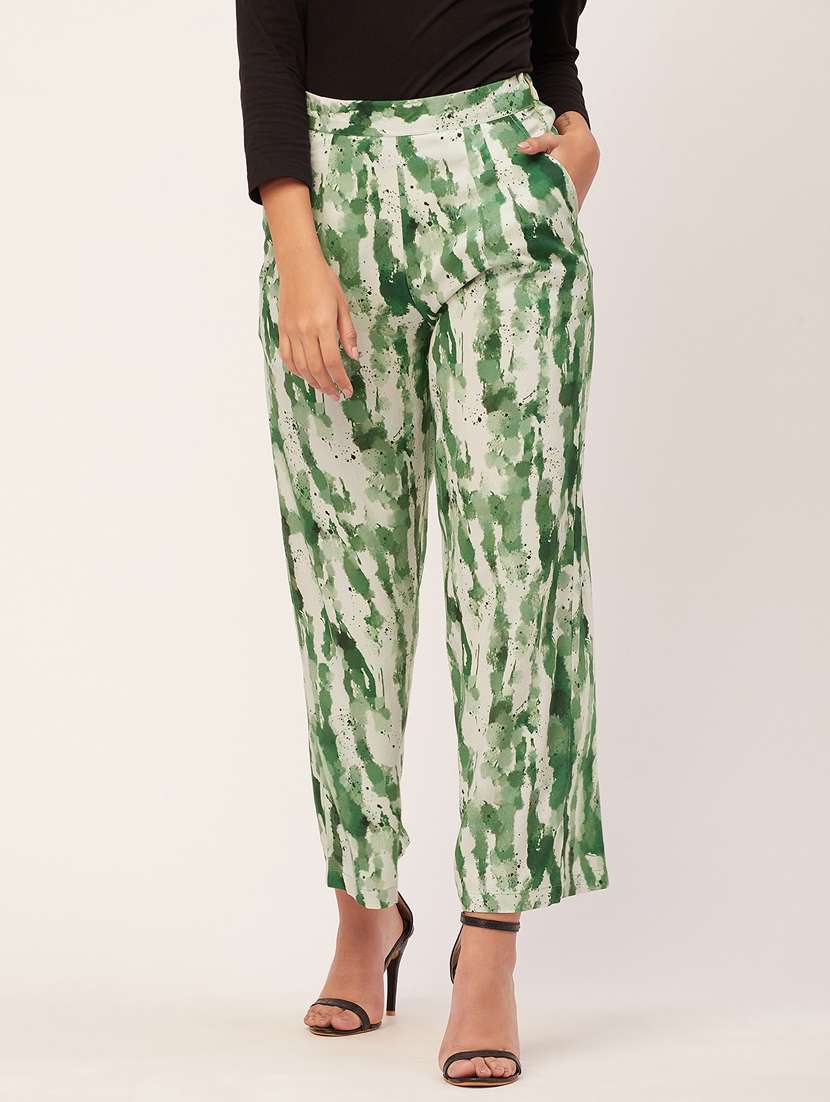 women abstract print wide leg trouser