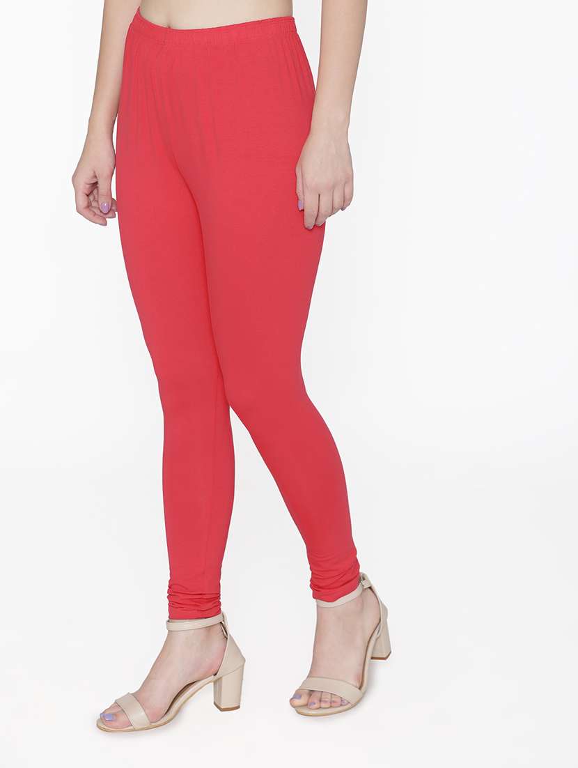 women solid coral cotton legging - 20485803 -  Standard Image - 1