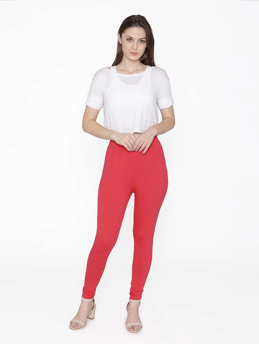 women solid coral cotton legging - 20485803 - Standard Image - 4