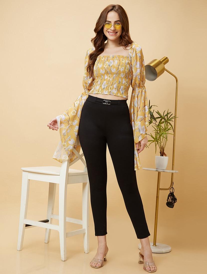 globus women black stretchable mid-rise buckle waist workwear treggings - 20485842 - Standard Image - 4